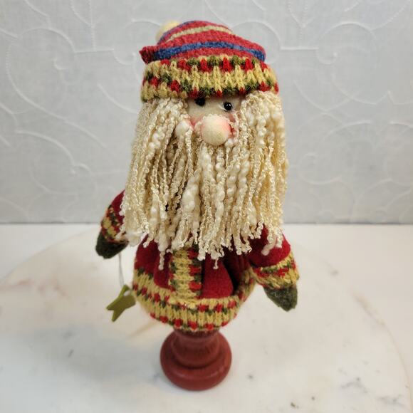 Four Star Primitive Santa Holding Star Plush 9" Wood Pedestal Handmade 2006 - Picture 14 of 16